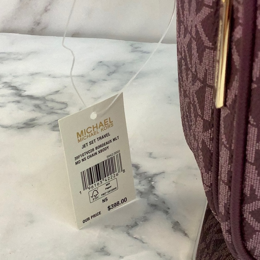 NWT Michael Kors Jet Set Travel Medium Logo Crossbody Bag ( Bordeaux Multi) - Picture 6 of 6